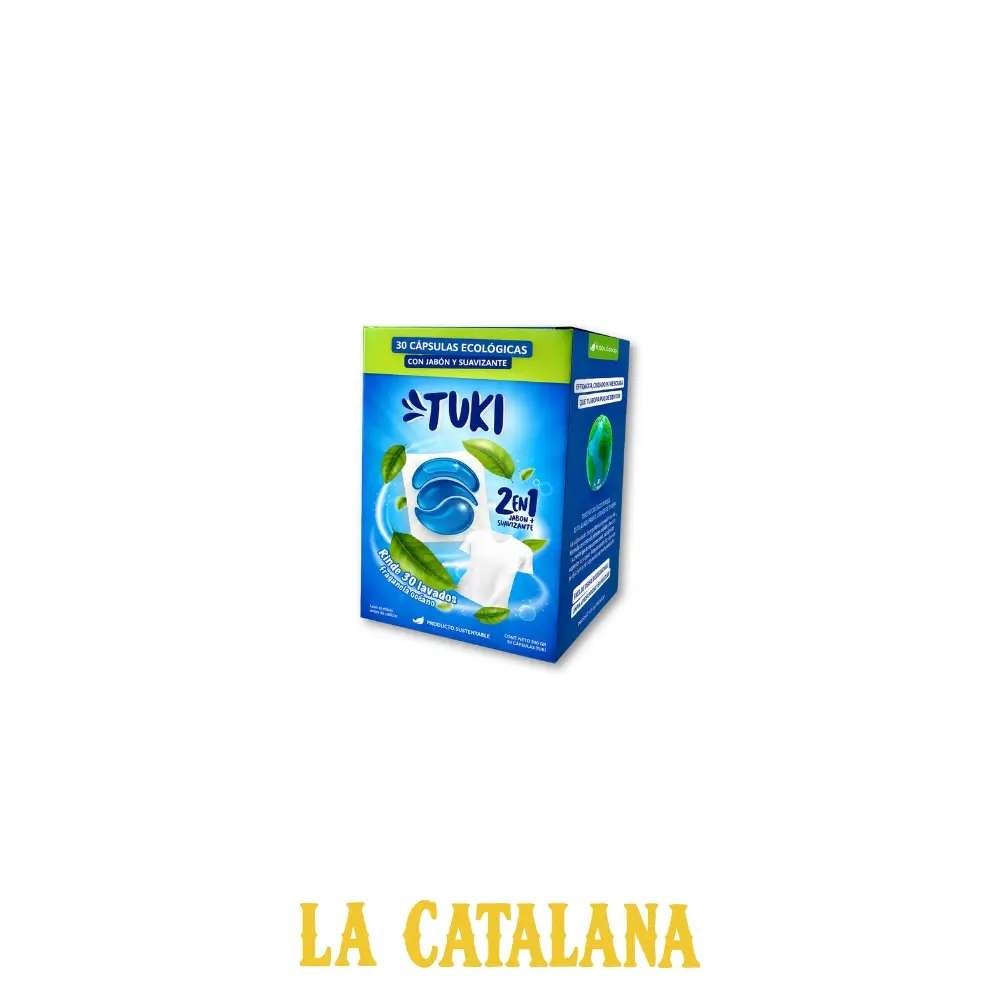 CAPSULAS CON JABON + SUAVIZANTE PARA PARA ROPA TUKI x30u